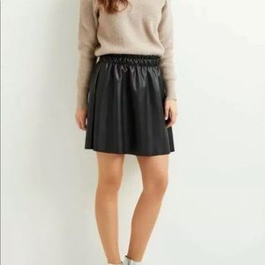 CAMEO Faux Leather Mini Skirt Ruched Elastic Waist